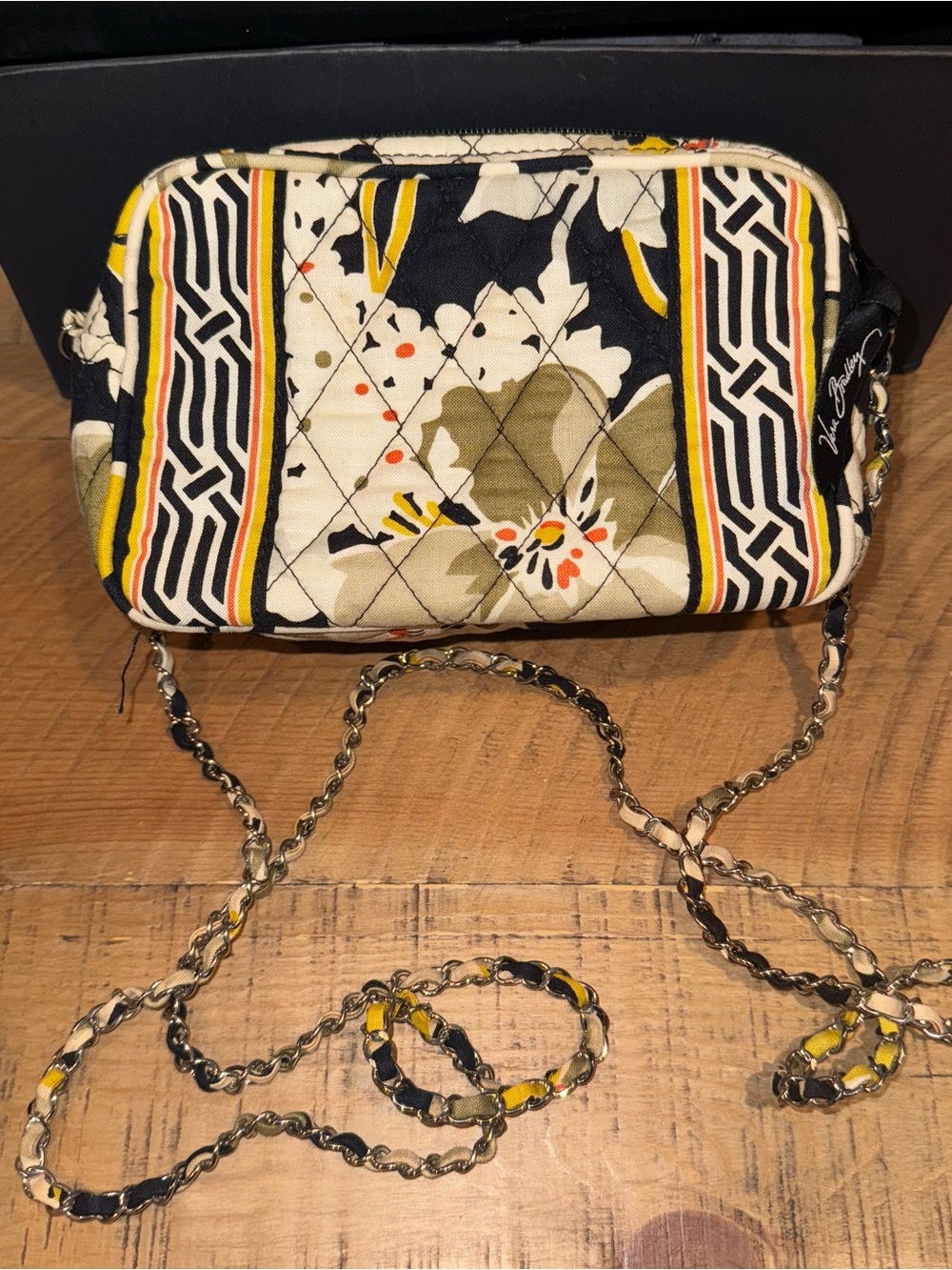 Vera Bradley Mini Chain Crossbody Bag Dogwood Retired Black Yellow Floral